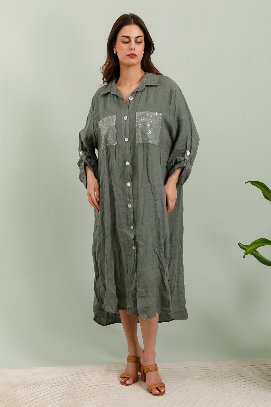 Abiti maxi Donna Khaki LA MAISON DES FIBRES NATURELLES 20335 #c Efashion Paris
