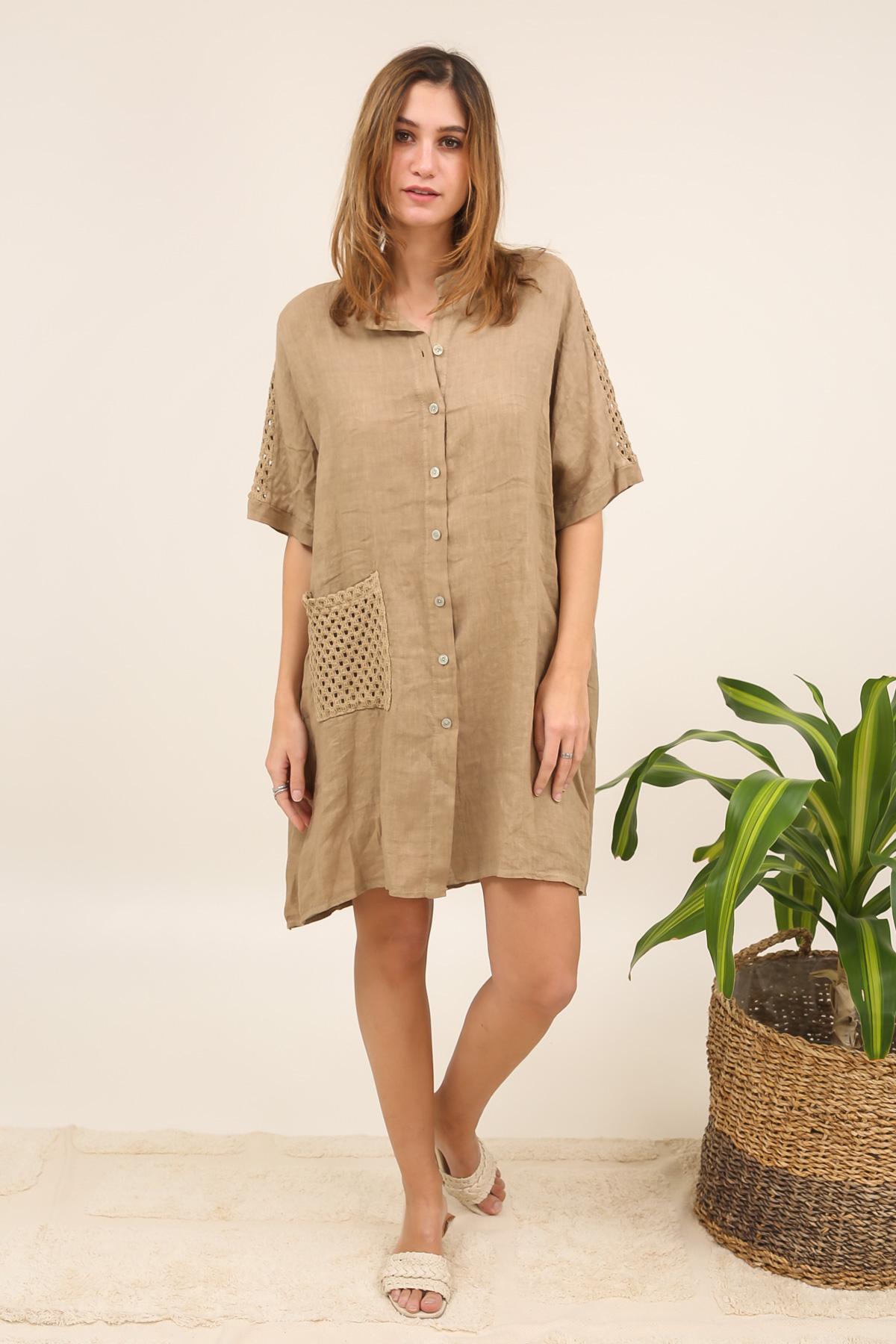 Chemises Femme Camel LA MAISON DES FIBRES NATURELLES 26353 TUNIQUE BOUTONÉE EN LIN #c Efashion Paris