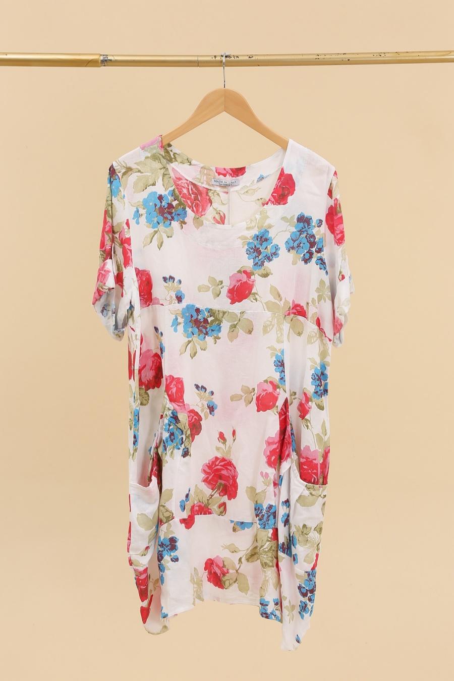 Robes mi-longues Femme Blanc LA MAISON DES FIBRES NATURELLES 3240 ROBE LARGE À FLEURS #c Efashion Paris