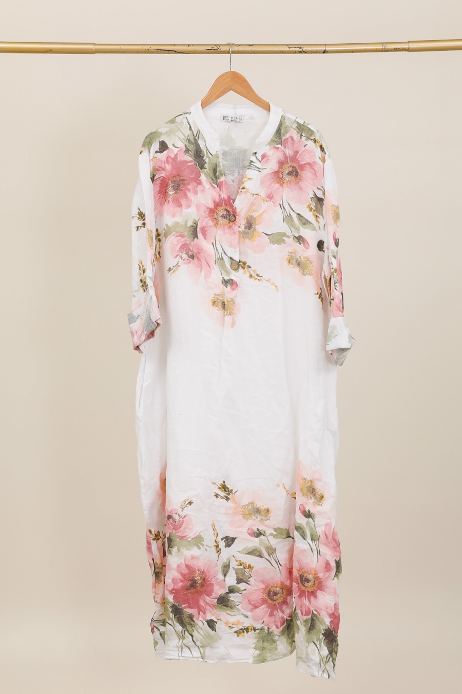 Robes longues Femme Taupe LA MAISON DES FIBRES NATURELLES 72230 ROBE EN LIN IMPRIMÉE #c Efashion Paris