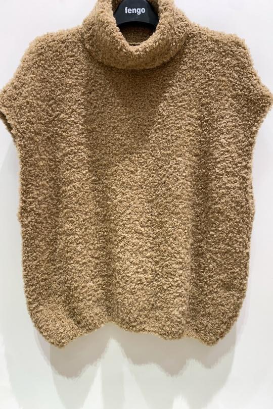 Pulls Femme Camel Pretty Collection PULL-BOUCLETTES-SANSMANCHES Efashion Paris