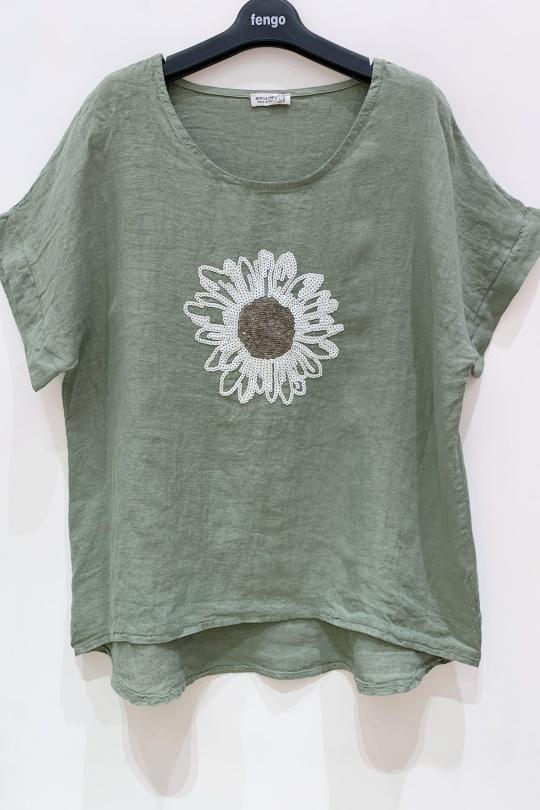 T-shirts Femme Kaki Pretty Collection TOP-LIN-MARGOT Efashion Paris