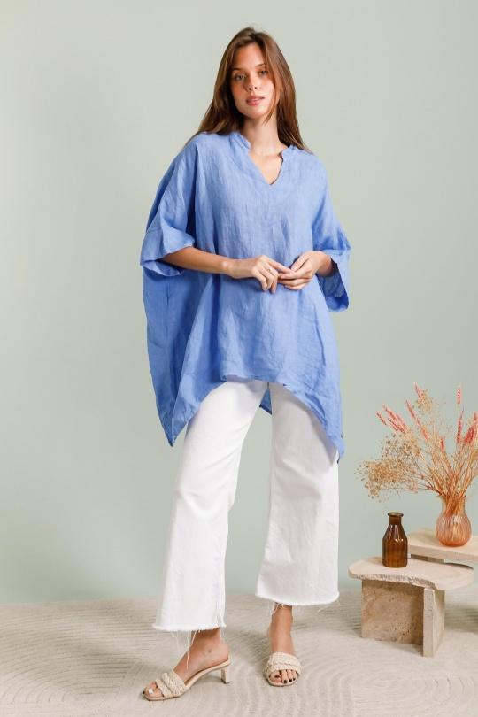 Tuniques Femme Bleu azur Pretty Collection TUNIQUE-LIN-PALOMA Efashion Paris