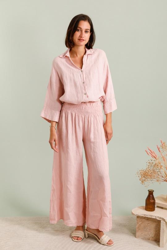 Pantalons Femme Rose pâle Pretty Collection PANTALON-LARGE-LIN Efashion Paris