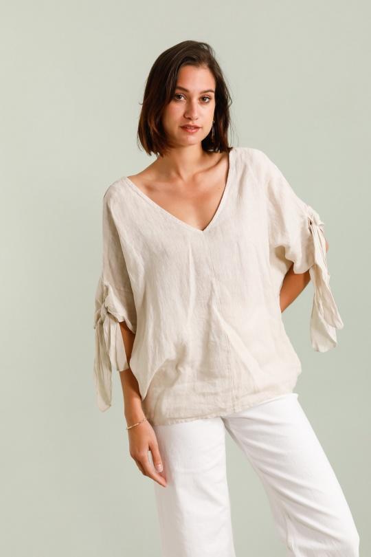 Top Donna Beige Pretty Collection TOP-LIN-NOEUD Efashion Paris