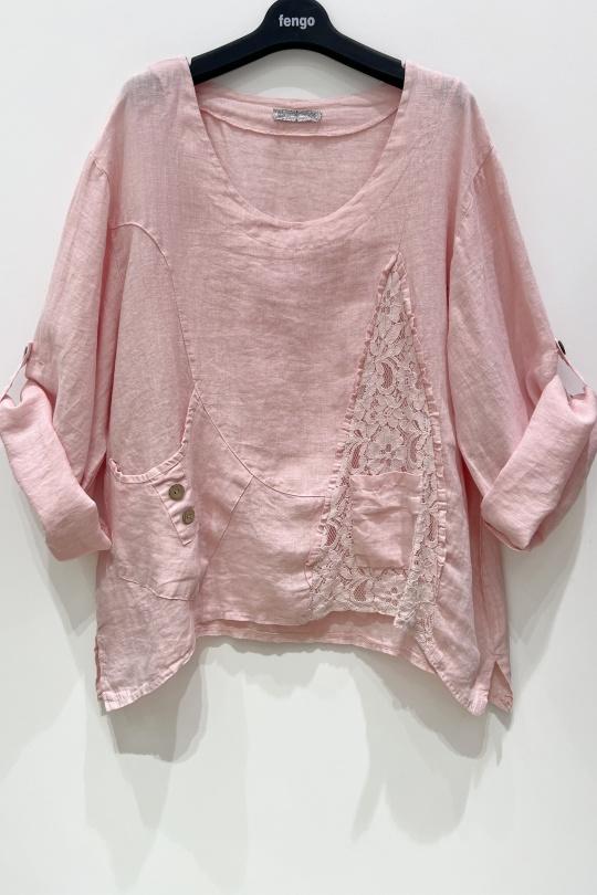 Blouses Femme Rose pâle Pretty Collection BLOUSE-LARGE-LIN-DENTELLE Efashion Paris