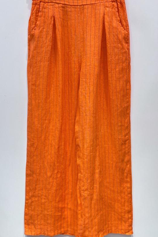 Pantalons Femme Orange Pretty Collection PANTALON-LIN-RAYÉ-96 Efashion Paris