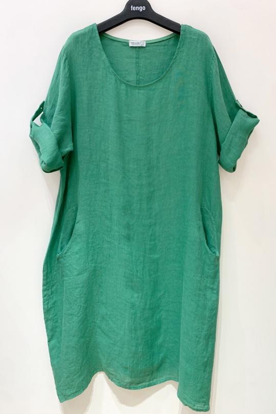 Midi dresses Women Emerald green Pretty Collection ROBE-LIN-2P Efashion Paris