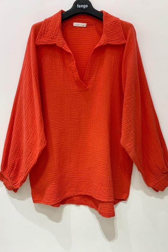 Blouses Femme Rouge clair Pretty Collection BLOUSE-GAZE-OVERSIZE Efashion Paris