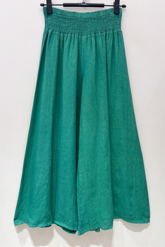 Pantalons Femme Vert émeraude Pretty Collection PANTALON-LARGE-LIN771 Efashion Paris