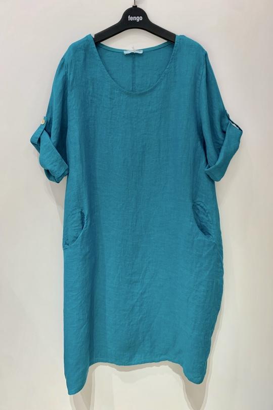 Robes mi-longues Femme Bleu océan Pretty Collection ROBE-LIN-2P Efashion Paris