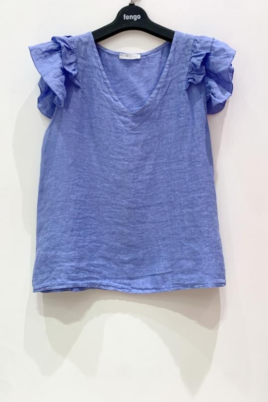 Tops Femme Bleu azur Pretty Collection TOP-LIN-VOLANTS Efashion Paris