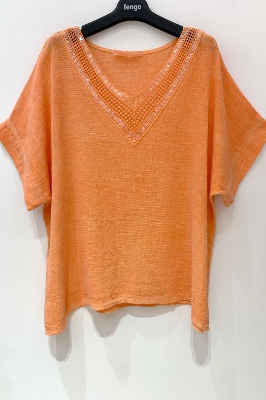 Tops Women Orange Pretty Collection BLOUSE-LC-SEQUINS Efashion Paris