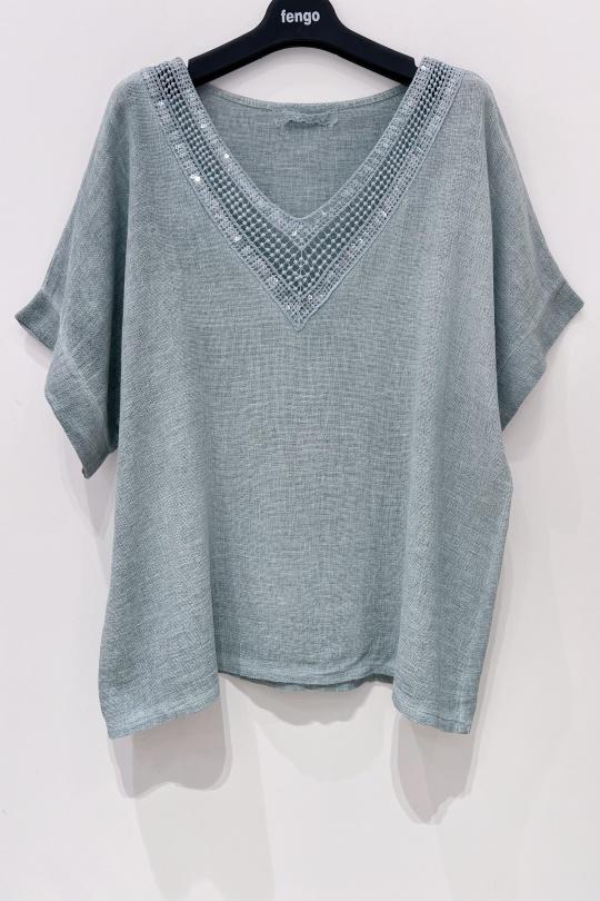 Tops Femme Vert d eau Pretty Collection BLOUSE-LC-SEQUINS Efashion Paris