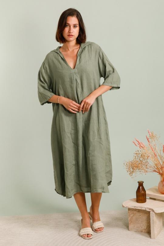 Robes mi-longues Femme Kaki Pretty Collection ROBE-LONGUE-LIN Efashion Paris