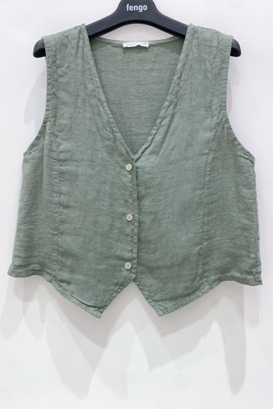 Gilets Femme Kaki Pretty Collection VESTON-LIN--UNI Efashion Paris