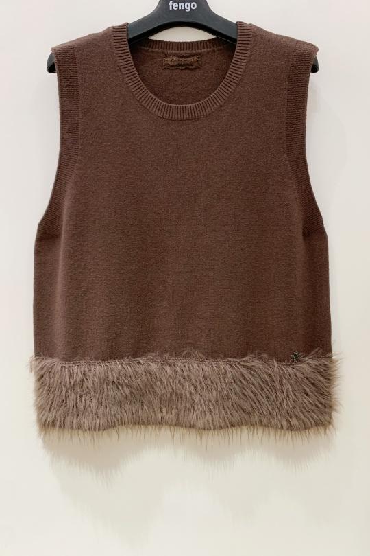 Maglioni Donna Brown Pretty Collection PULL-SANS-MANCHES-DUVET Efashion Paris