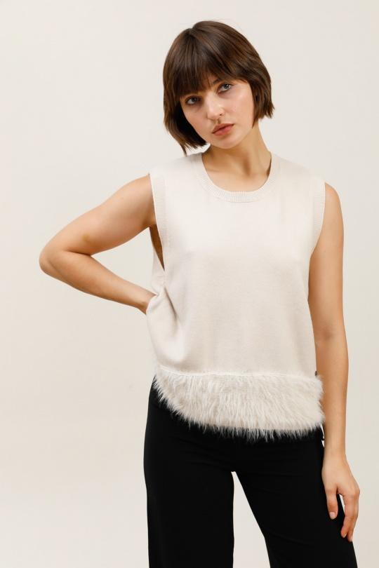 Jerséis Mujer Ecru/Beige Pretty Collection GILET-86119 Efashion Paris
