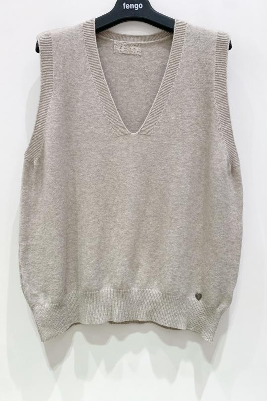 Maglioni Donna Beige Pretty Collection PULL-SANS-MANCHES45 Efashion Paris