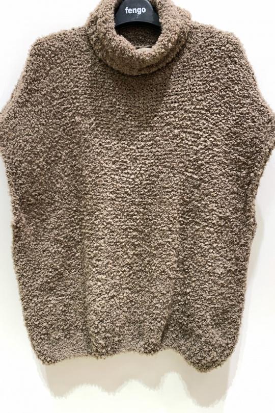 Pulls Femme Taupe Pretty Collection PULL-BOUCLETTES-SANSMANCHES Efashion Paris