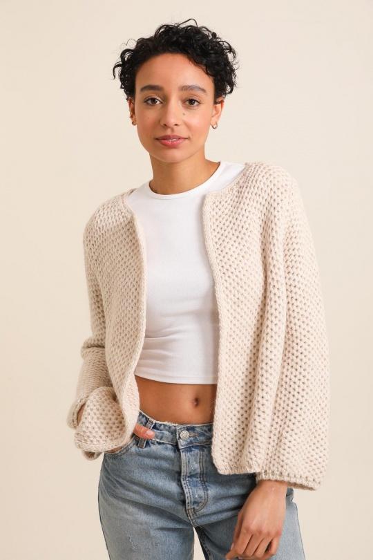 Gilets Femme Beige Pretty Collection VESTE-LAINE-MOHAIR Efashion Paris