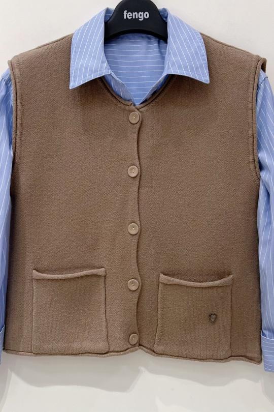 Gilets Femme Taupe Pretty Collection GILET-25W078 Efashion Paris