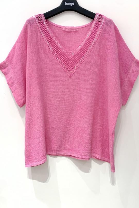 Tops Women Fuchsia/Pink Pretty Collection BLOUSE-LC-SEQUINS Efashion Paris