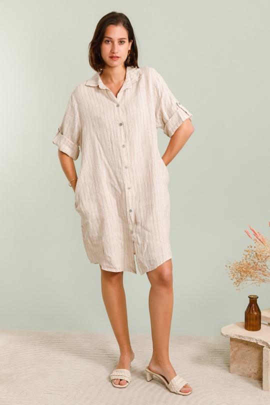 Robes courtes Femme Beige Pretty Collection CHEMISE-RAYÉE-LIN Efashion Paris