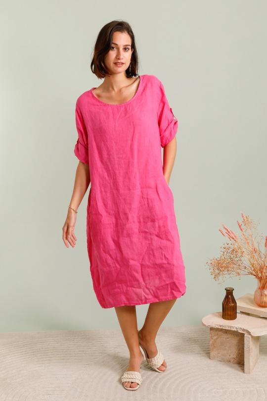 Robes mi-longues Femme Fuchsia/Rose Pretty Collection ROBE-LIN-2P Efashion Paris