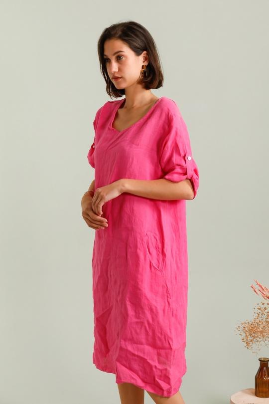 Robes mi-longues Femme Fuchsia/Rose Pretty Collection ROBE-LIN-2P Efashion Paris