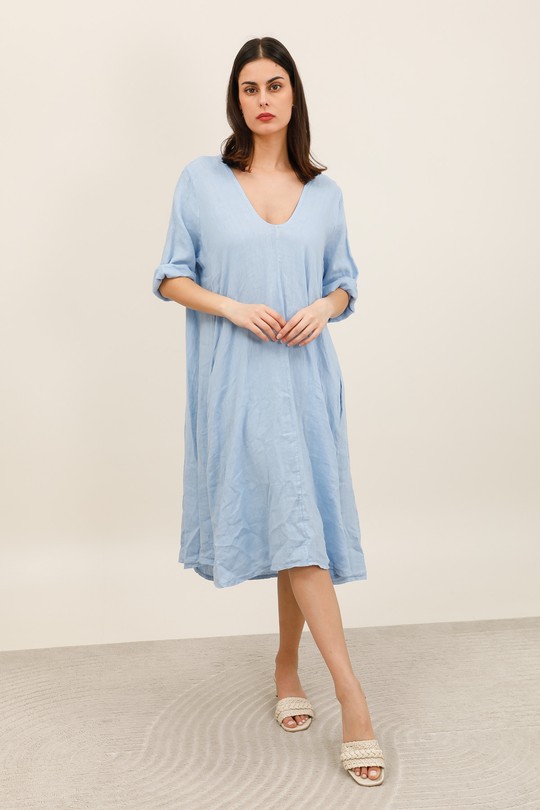 Robes mi-longues Femme Jaune pastel Pretty Collection ROBE-LIN-41A Efashion Paris