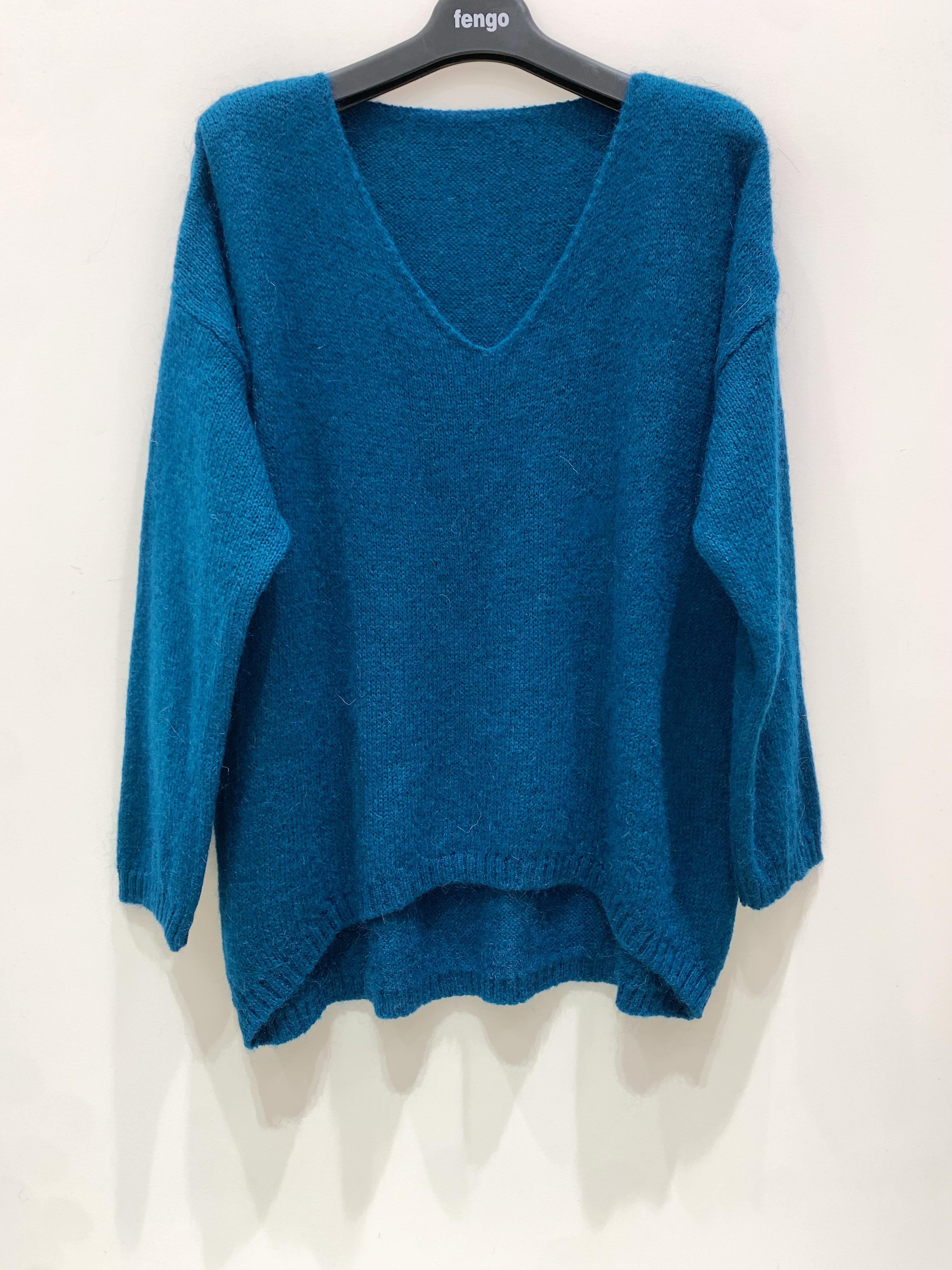 Pulls Femme Bleu canard Pretty Collection PULL-LAINE/MOHAIR-18857 #c Efashion Paris