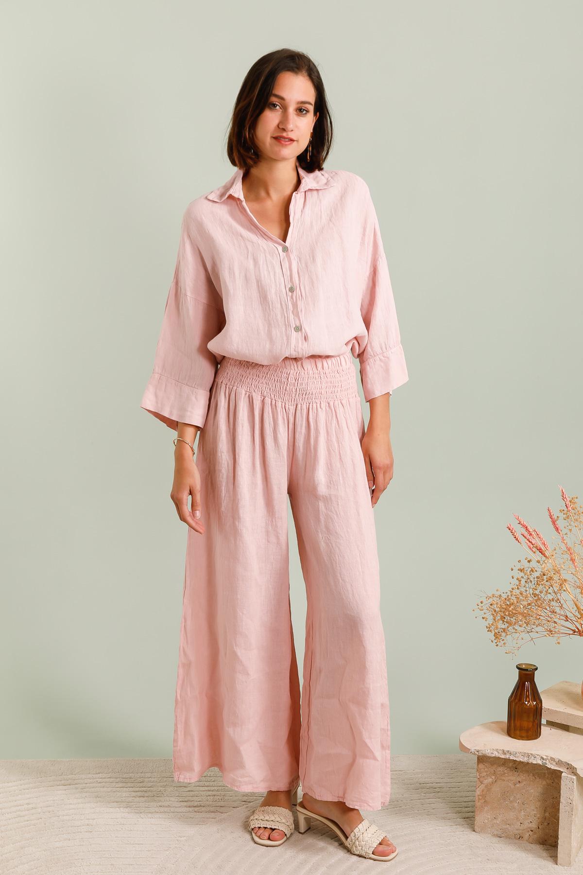 Pantalons Femme Rose pâle Pretty Collection PANTALON-LARGE-LIN #c Efashion Paris