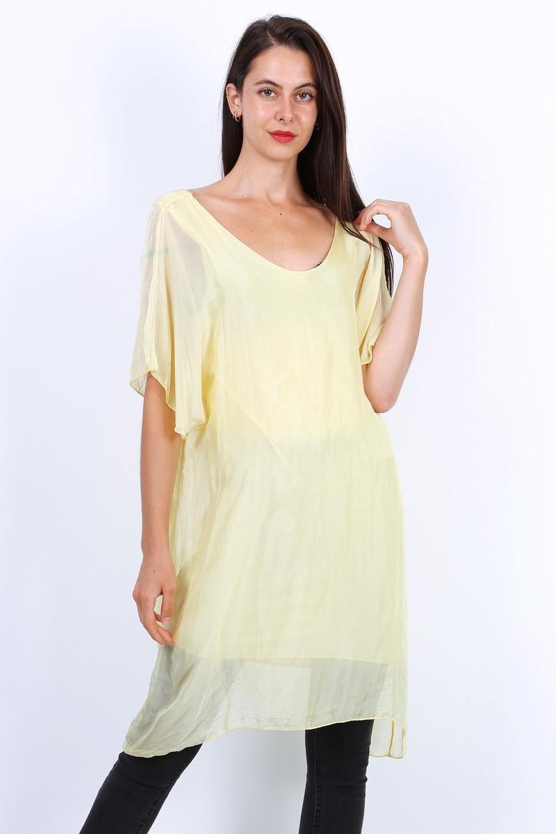 Tuniques Femme Jaune pastel Pretty Collection ST-TUNIQUE-SOIE #c Efashion Paris