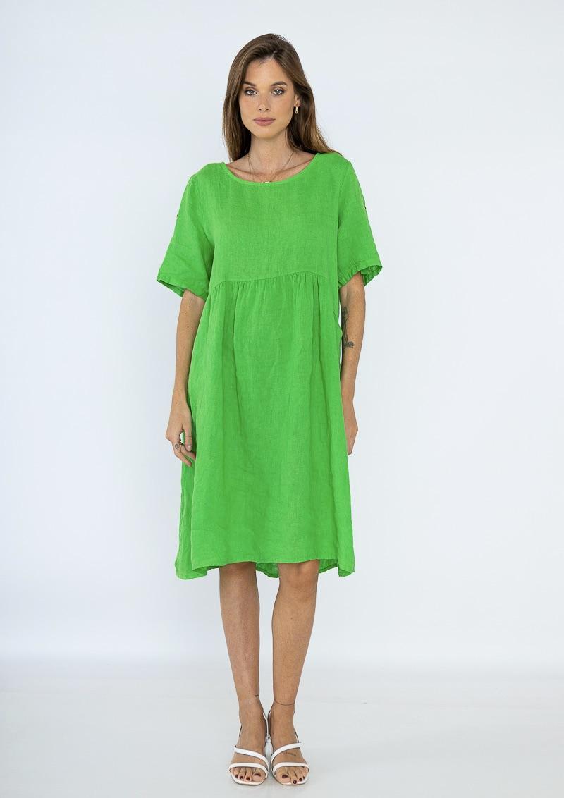 Robes mi-longues Femme Vert Pretty Collection ROBE-LIN-SIENNA #c Efashion Paris