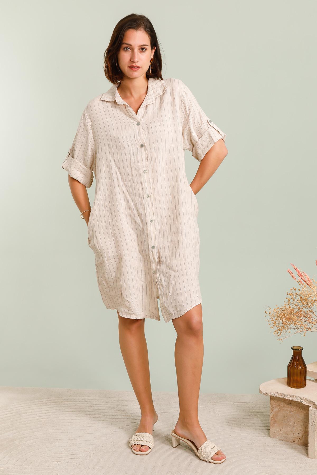 Chemises Femme Beige Pretty Collection CHEMISE-RAYÉE-LIN #c Efashion Paris