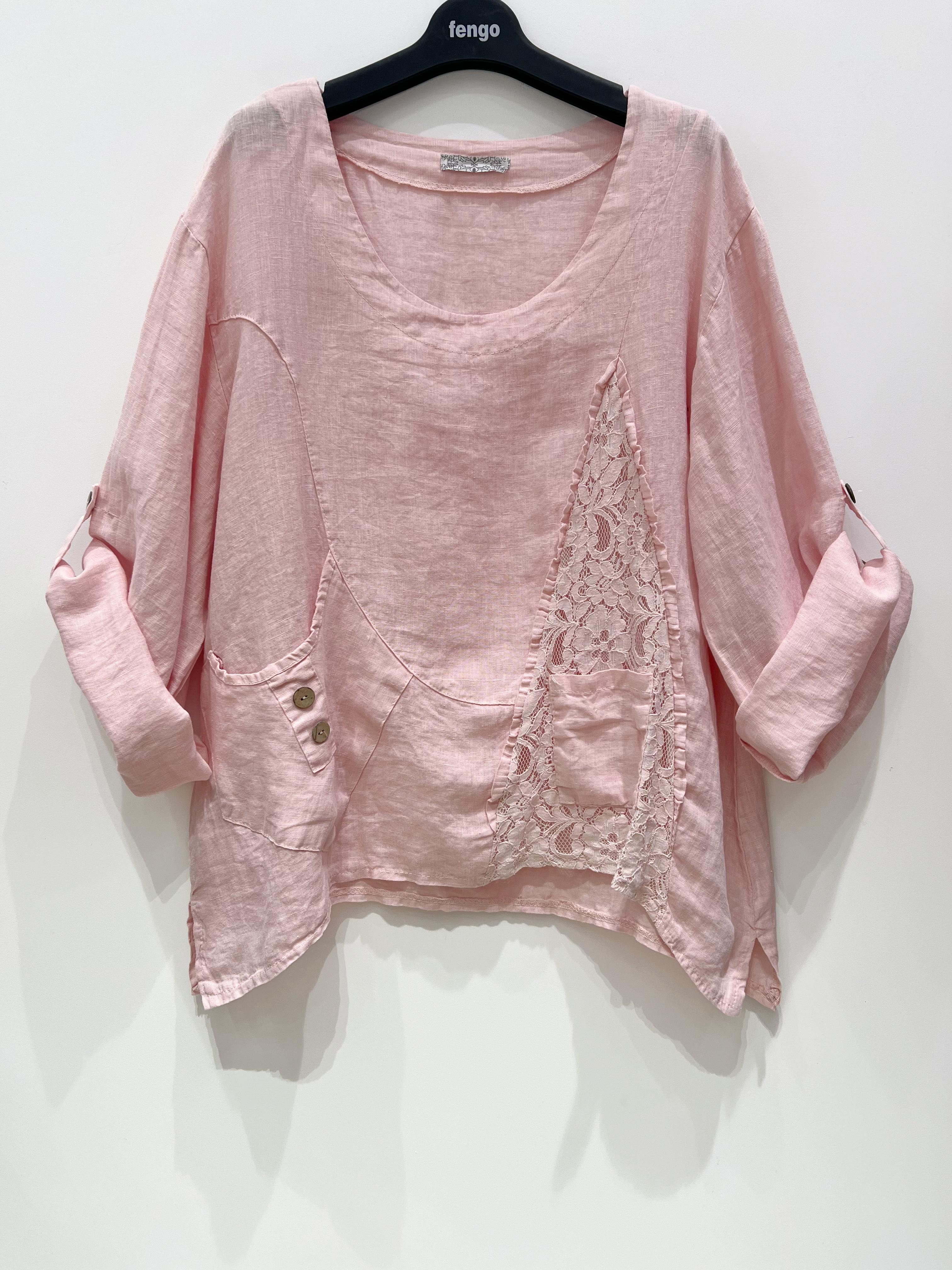 Blouses Femme Rose pâle Pretty Collection BLOUSE-LARGE-LIN-DENTELLE #c Efashion Paris