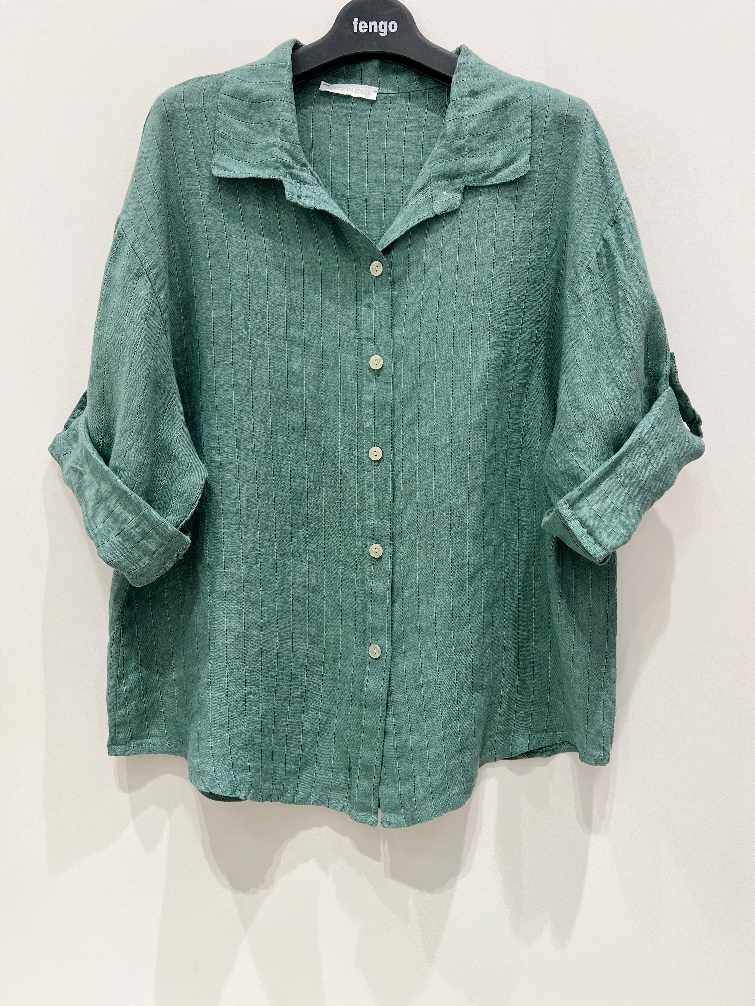 Chemises Femme Vert d eau Pretty Collection CHEMISE-LIN-RAYÉE-89 #c Efashion Paris