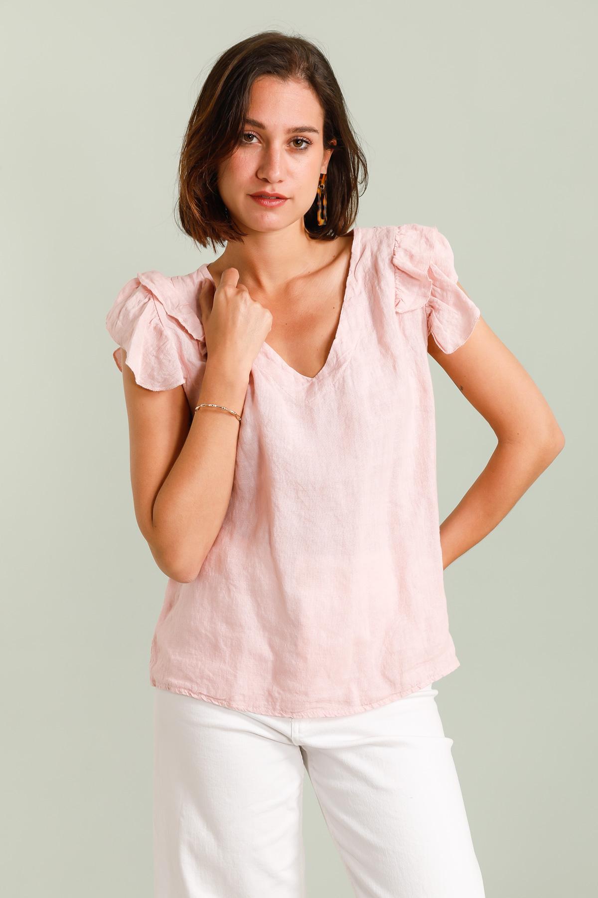 T-shirts Femme Rose pâle Pretty Collection T-SHIRT-VOLANT2 #c Efashion Paris