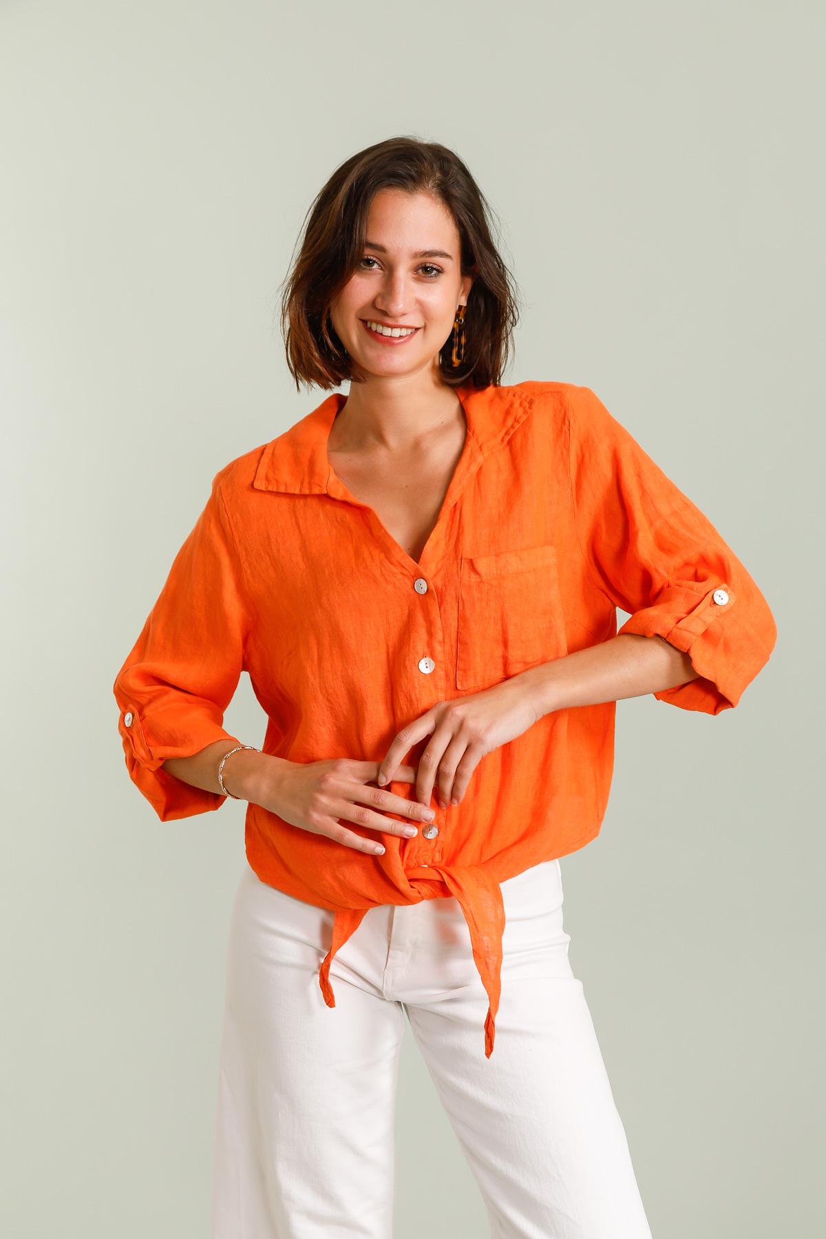 Chemises Femme Orange Pretty Collection CHEMISE-LIN-NOEUD #c Efashion Paris