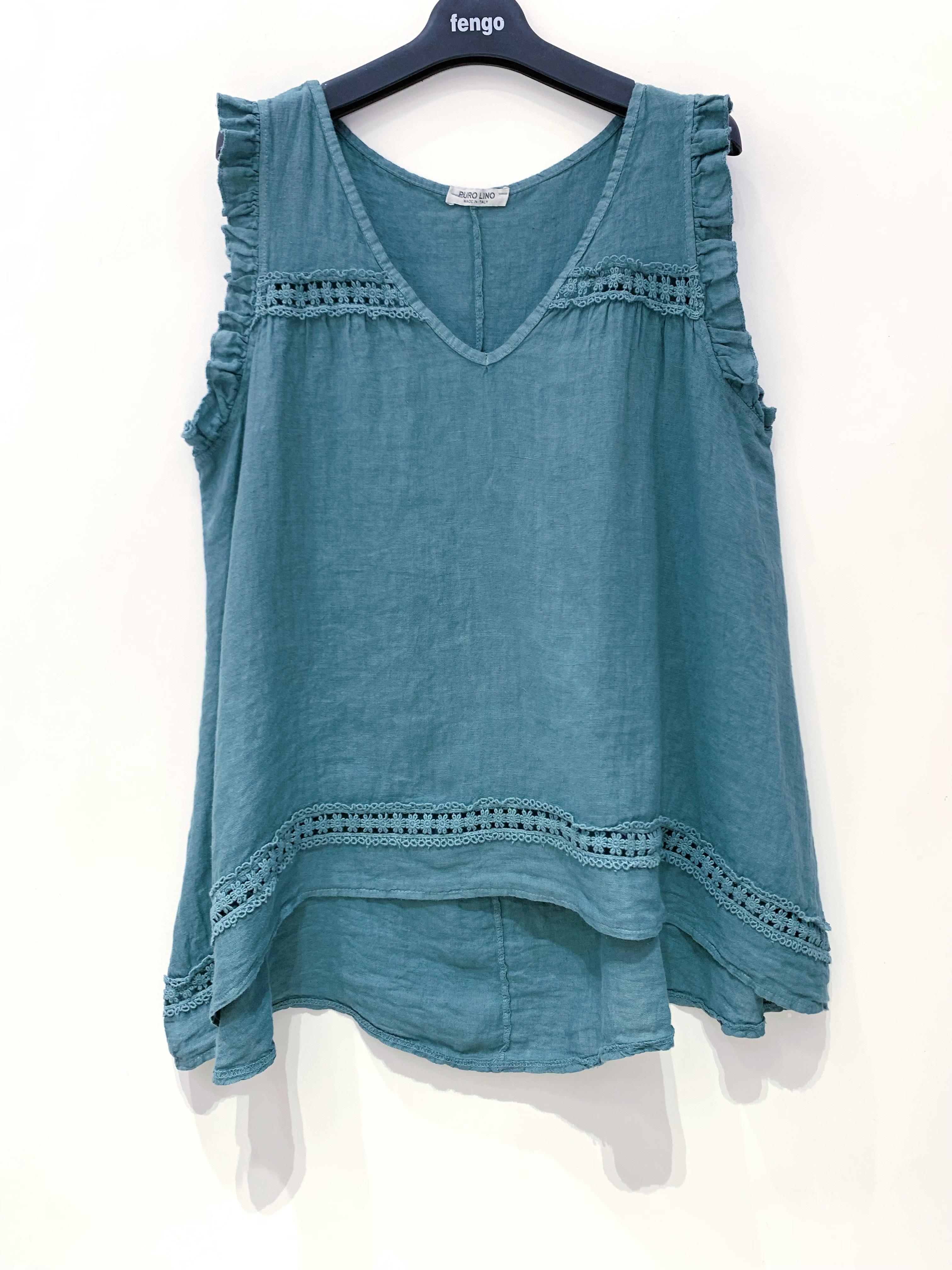 Débardeurs Femme Vert d eau Pretty Collection TOP-LIN-DENTELLE #c Efashion Paris