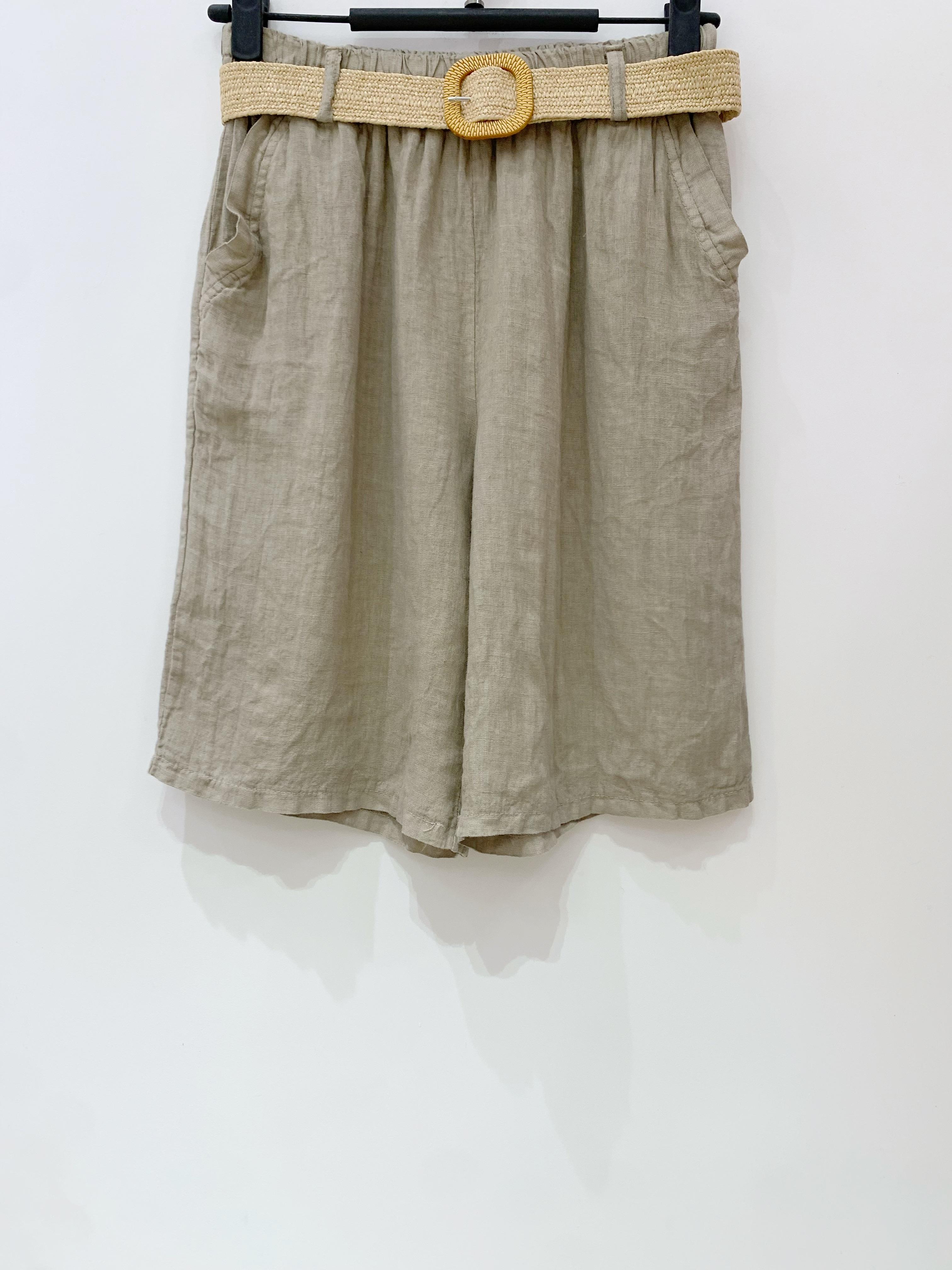 BERMUDA-LIN-CEINTURE-TAUPE