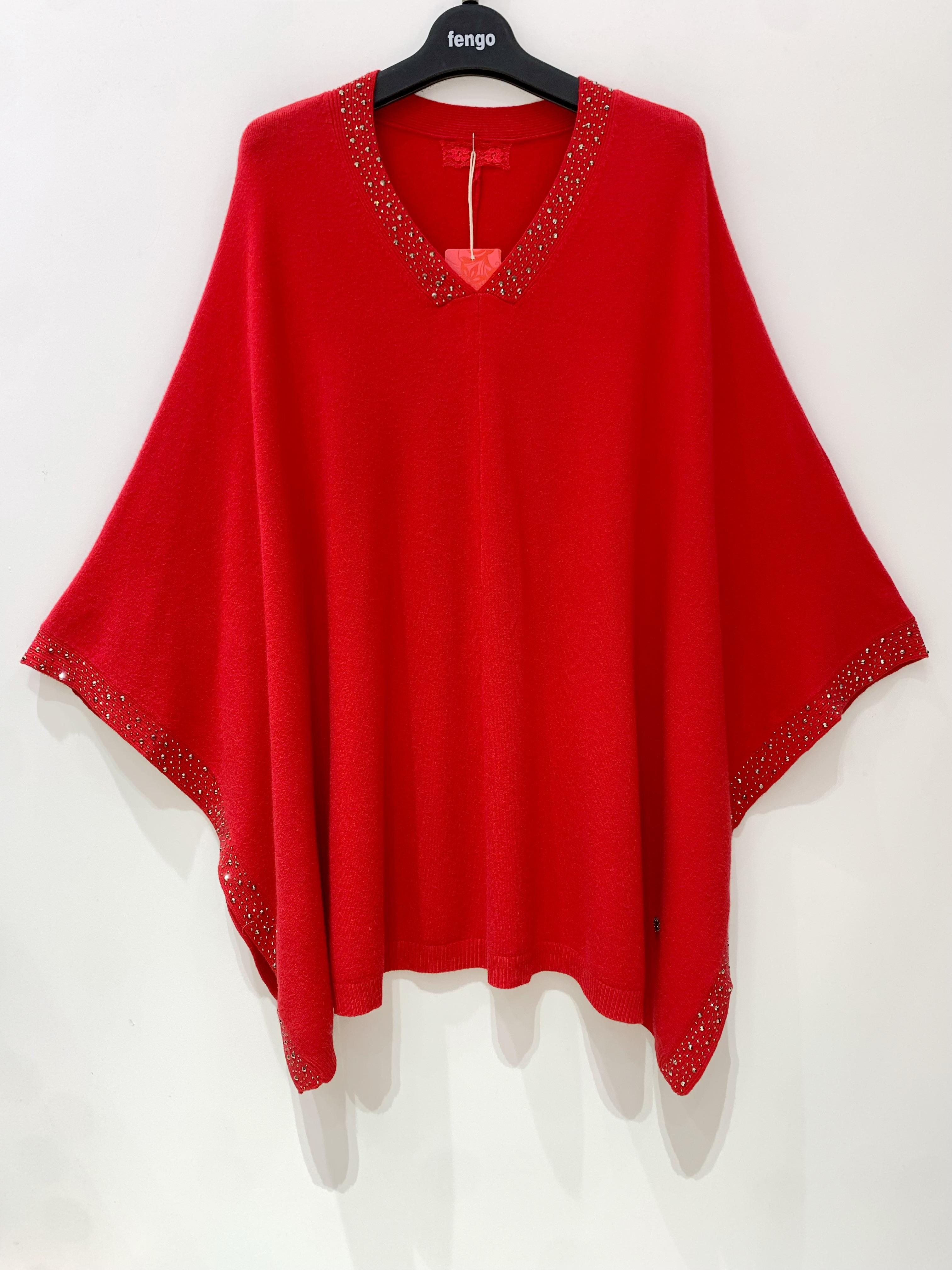 Capes and ponchos Women Red Pretty Collection PONCHO-101 #c Efashion Paris