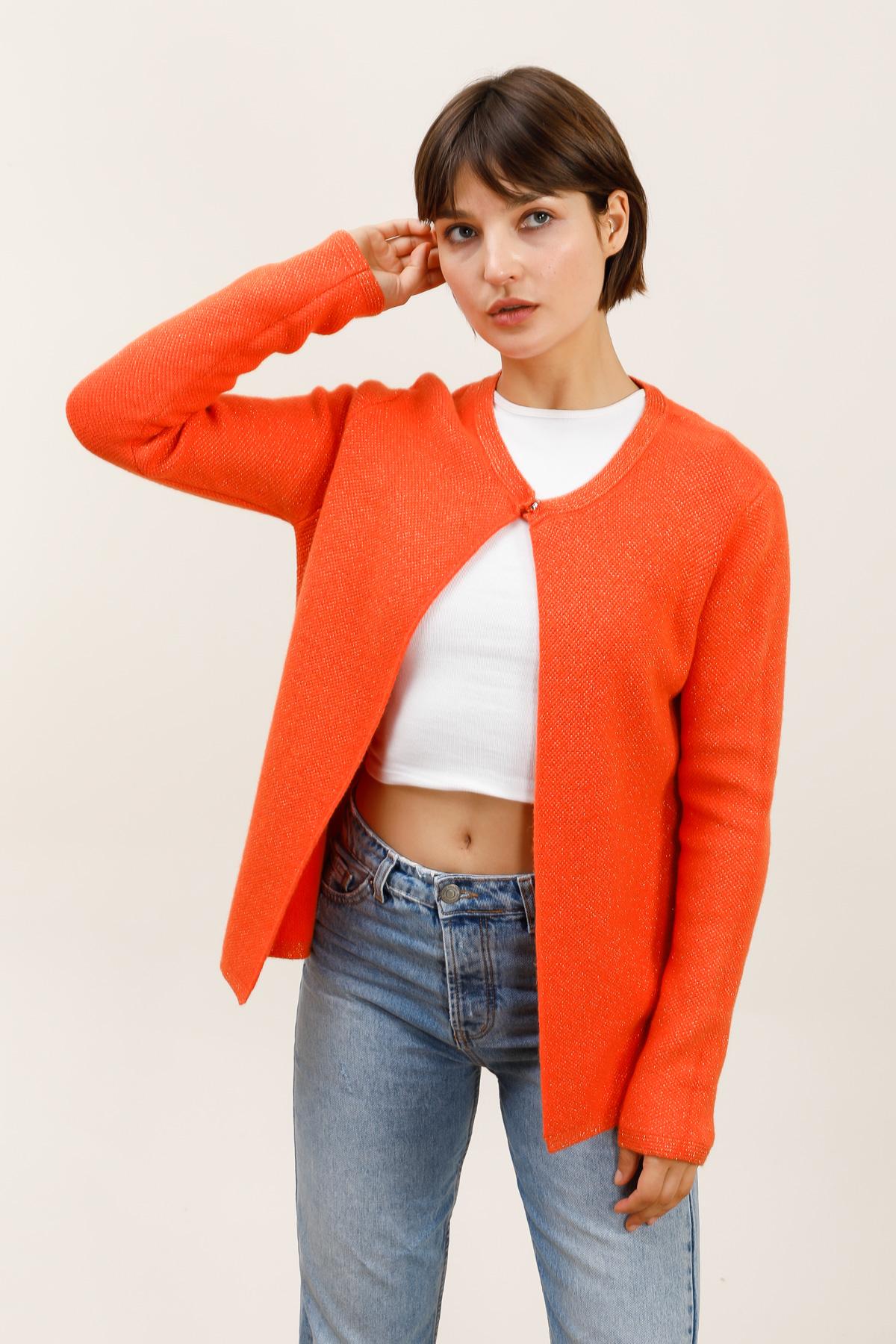 Gilets Femme Orange Pretty Collection GILET-8717LUREX #c Efashion Paris