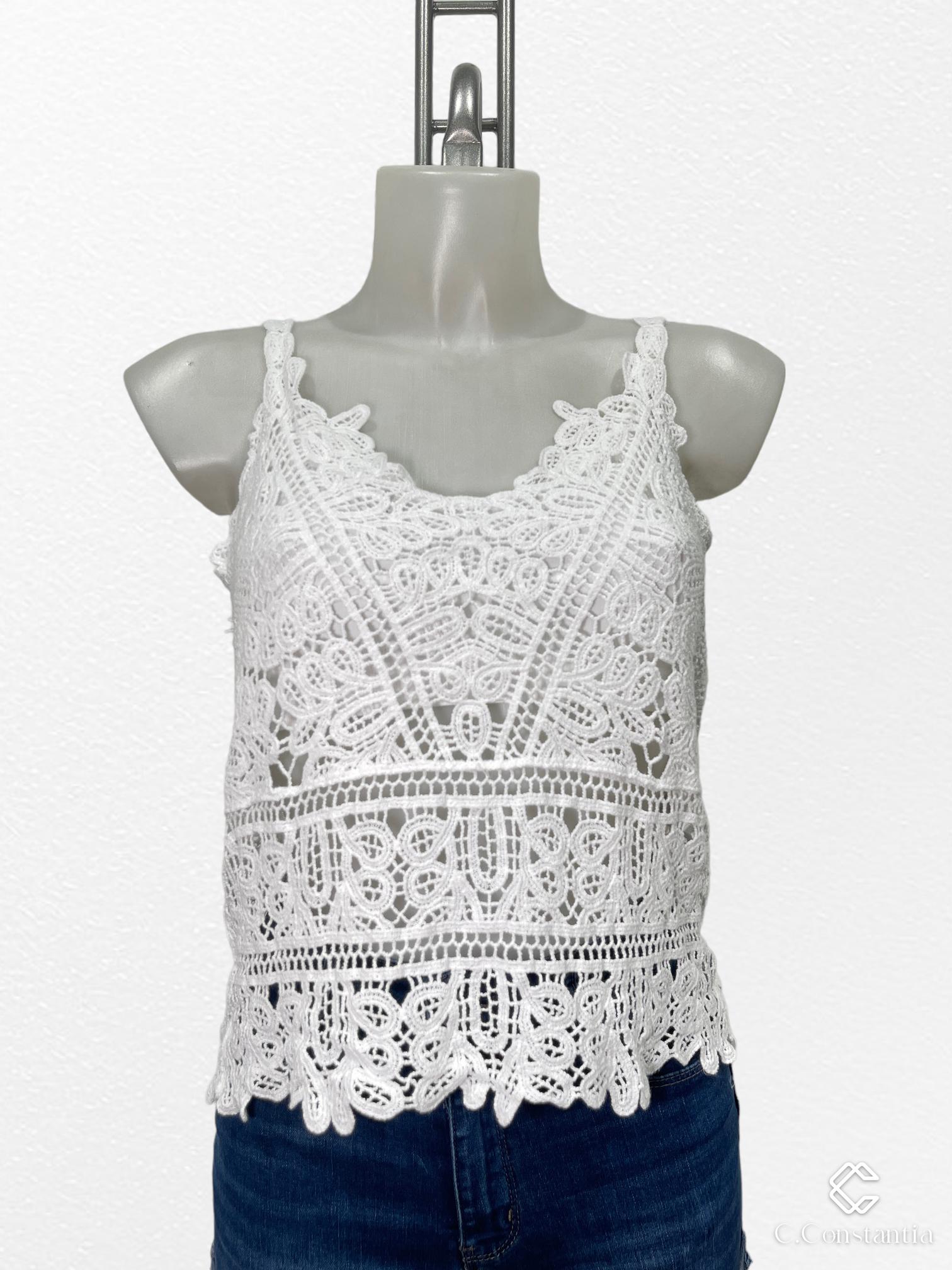 Débardeur Femme Blanc - Taille 40 - Haut à Bretelles - Motif Fleuri Coloré - Très Bon état