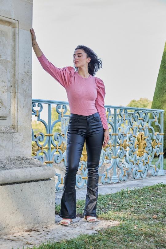 Pantalons Femme Noir ANA & LUCY PANTALONS FLARE ENDUIT EN COULEUR ( PUSH-UP ) - ANA & LUCY Efashion Paris