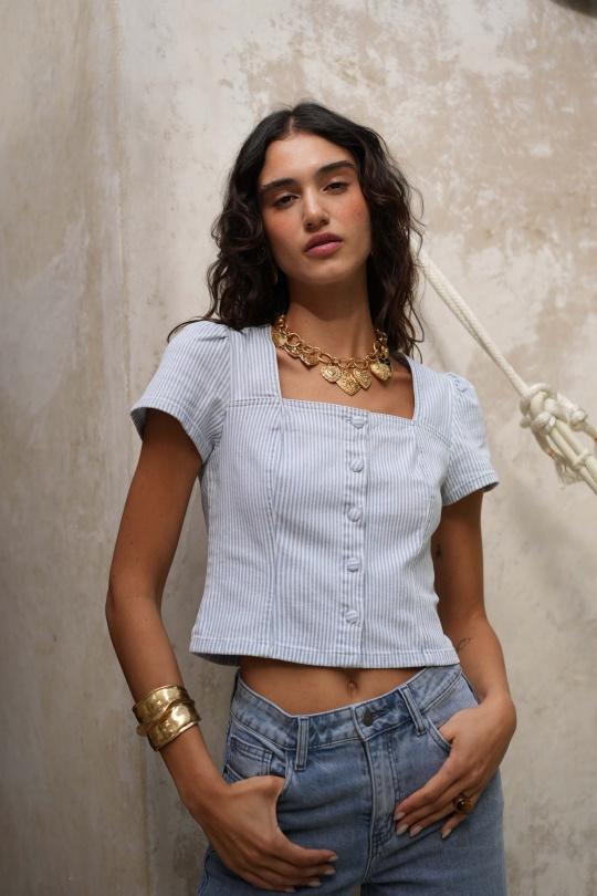 Tops Femme Bleu ciel Oraije  JD583-RBL-# Efashion Paris
