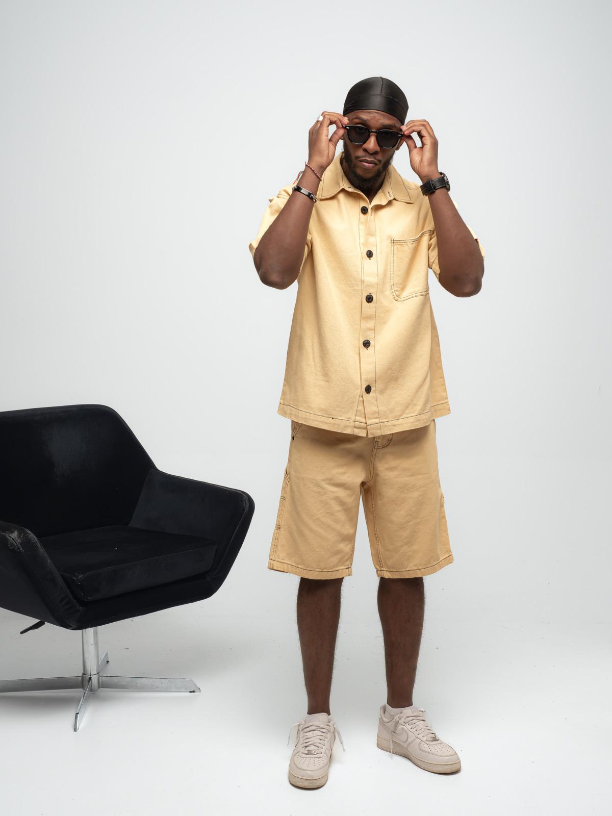 Ensemble short Homme Jaune moutarde KENZARRO F-8189 #c Efashion Paris