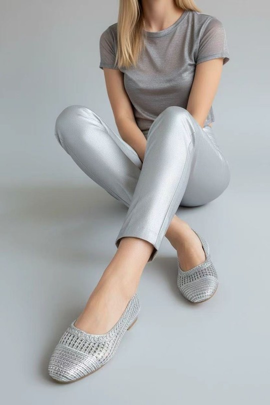 Ballerines Chaussures Argent ALTAMODA SHOES (Mia Shoes) K2827 Efashion Paris