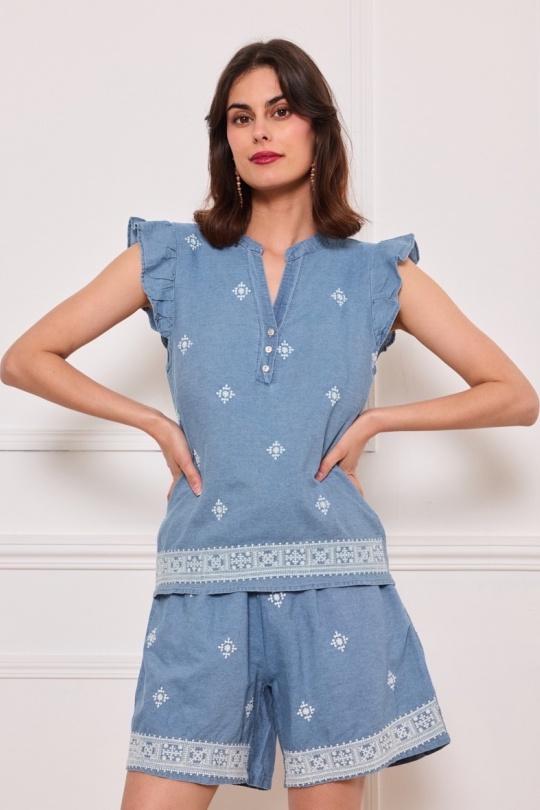 Tops Femme Bleu jean Astra VS057 Efashion Paris